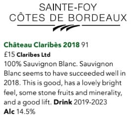 Claribes wines selected - Savignon Cent pour Cent